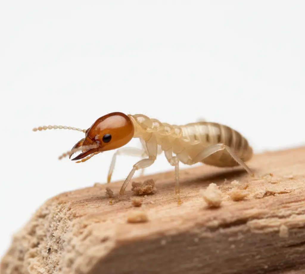 macro image of a termite on top of wood